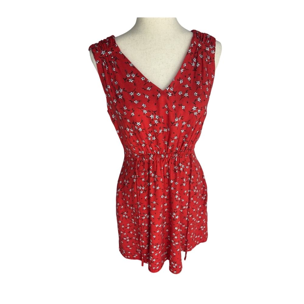 Mercer & Madison A-Line Short Red Floral Sleeveless V-Neck Dress Size 10